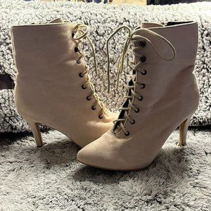 Women's Nude Heel Boot - Size 6.5 - With Side Zip